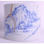 A CHINESE QING DYNASTY BLUE AND WHITE PORCELAIN BRUSH POT bearing Chenghua marks to base, delicately