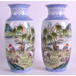 A PAIR OF CHINESE REPUBLICAN PERIOD PORCELAIN ROULEAU VASES bearing Qianlong marks to base,