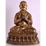 A LOVELY CHINESE QING DYNASTY GILT BRONZE FIGURE OF TSONG KHAPA possibly 18th/19th century, modelled