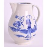 AN 18TH CENTURY WORCESTER BLUE AND WHITE SPARROWBEAK JUG painted with the Waiting Chinaman. 3.5ins