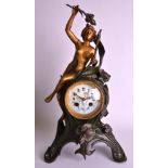 A LOVELY ART NOUVEAU COLD PAINTED BRONZE MANTEL CLOCK C1910 elegantly modelled as a nude female