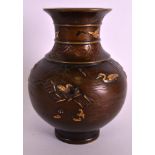 MIYABE ATSUYOSHI (JAPANESE) A GOOD 19TH CENTURY JAPANESE ONLAID BRONZE VASES decorated in gold,