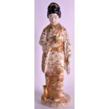 A 19TH CENTURY JAPANESE MEIJI PERIOD SATSUMA FIGURE OF A GEISHA modelled in foliate robes,