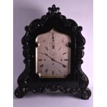 A LARGE MID 19TH CENTURY EBONISED BRACKET CLOCK BY BARBER OF YORK with engraved silvered dial,