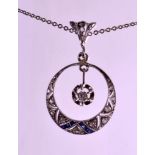 A 1920S ART DECO 18CT WHITE GOLD PENDANT set with diamonds & sapphires, together with chain.