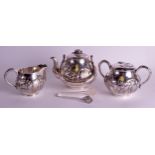 A FINE EARLY 20TH CENTURY JAPANESE MEIJI PERIOD FOUR PIECE SILVER TEASET by S Taekeuchi & co,