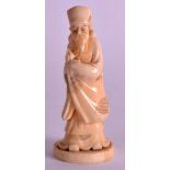 AN EARLY 20TH CENTURY JAPANESE MEIJI PERIOD IVORY OKIMONO modelled as sage holding a peach. 4.5ins