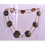 A 19TH CENTURY HIGH GRADE YELLOW GOLD TURQUOISE SET LADIES NECKLACE probably 22ct. 54.3 grams.