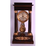 A LOVELY ROSEWOOD AND ORMOLU MANTEL CLOCK with central silvered dial engraved L'oiseau A