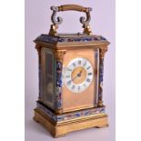 A LATE 19TH CENTURY FRENCH CHAMPLEVE ENAMEL CARRIAGE CLOCK with elaborate floral mounts and a