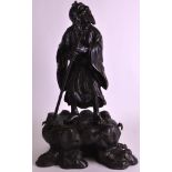 A LARGE 19TH CENTURY JAPANESE MEIJI PERIOD BRONZE FIGURE OF A SCHOLAR modelled holding a staff