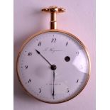 A LATE 19TH CENTURY FRENCH 14CT YELLOW GOLD POCKET WATCH with white enamel dial and black painted