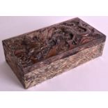 AN EARLY 20TH CENTURY JAPANESE MEIJI PERIOD RETANGULAR SPELTER CIGAR BOX decorated with a dragon.