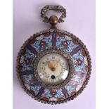 AN EARLY 20TH CENTURY TIFFANY AND CO CHAMPLEVE ENAMEL STRUT CLOCK with foliate painted dial and