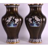 AN UNUSUAL PAIR OF 19TH CENTURY JAPANESE MEIJI PERIOD CLOISONNE ENAMEL VASES of lobed form,