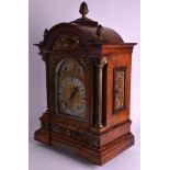 A MID 19TH CENTURY ENGLISH OAK AND GILT METAL BRACKET CLOCK with three artichoke finials, the dial