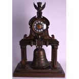 A LARGE AND UNUSUAL 19TH CENTURY BRONZE MANTEL CLOCK with griffin mounts, the dial with scrolling