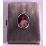 AN ART DECO CONTINENTAL SILVER AND ENAMEL CIGARETTE CASE stamped 900, inset with a portrait of a