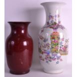 A 19TH CENTURY CHINESE SANG DU BOUEF POTTERY VASE together with another enamelled vase. 1Ft 2.5ins &