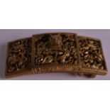 A FINE 18TH CENTURY CHINESE GILT BRONZE BELT BUCKLE Qianlong, with pierced dragon decoration amongst