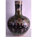 A LARGE CHINESE FAMILLE NOIRE BULBOUS VASE Republic, painted in relief with figures in various