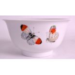 A FINE MEISSEN PORCELAIN BOWL painted in the 18th century manner, with butterflies and insects. 6Ins