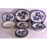 A QUANTITY OF 19TH CENTURY WEDGWOOD PEARL FLOW BLUE AND WHITE DINNERWARES decorated in the Rose &