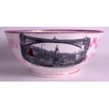 A MID 19TH CENTURY SUNDERLAND LUSTRE BOWL printed and painted with a view of The Agamemnon in a