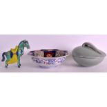A 19TH CENTURY JAPANESE IMARI PORCELAIN OCTAGONAL DISH together with a horse & a celadon pot and