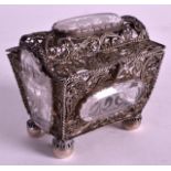 A FINE 19TH CENTURY EUROPEAN SILVER FILIGREE AND CRYSTAL CASKET of small proportions, formed with