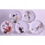 A SET OF 1980S CHINESE PORCELAIN DISHES painted with insect’s studies and calligraphy. 5.75ins