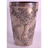 A LATE 19TH CENTURY CHINESE EXPORT SILVER BEAKER by Wang Hing, decorated in relief with flowering