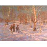 BACUN BA (20TH CENTURY) RUSSIAN 'Snowy Landscape' Oil on board. Image 2Ft 1ins x 1ft 7ins.