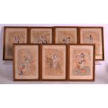 A SET OF SEVEN CHINESE REPUBLICAN PERIOD SILKWORK PANELS depicting immortals. Each image 6.5ins x