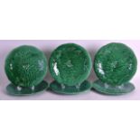 A SET OF SIX 19TH FRENCH GREEN CABBAGE PLATES of naturalistic form. 8Ins diameter.