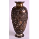 A RARE LATE 19TH CENTURY CHINESE EXPORT SILVER VASE by Wang Hing, unusually decorated in relief with
