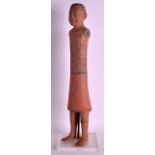 A CHINESE HAN DYNASTY POTTERY TOMB FIGURE OF A MALE modelled in red painted robes. Figure 1ft