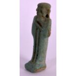 AN EARLY EGYPTIAN BLUE GLAZED FAIENCE AMULET. 1.25ins high.