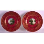 A PAIR OF ROYAL WORCESTER CABINET PLATES by G H Evans, in the Art Nouveau manner, painted with