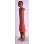 A CHINESE HAN DYNASTY POTTERY TOMB FIGURE OF A MALE modelled in red painted robes. Figure 1ft
