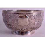 A FINE EARLY 20TH CENTURY CHINESE EXPORT SILVER BOWL by Wang Hing, decorated in relief with birds