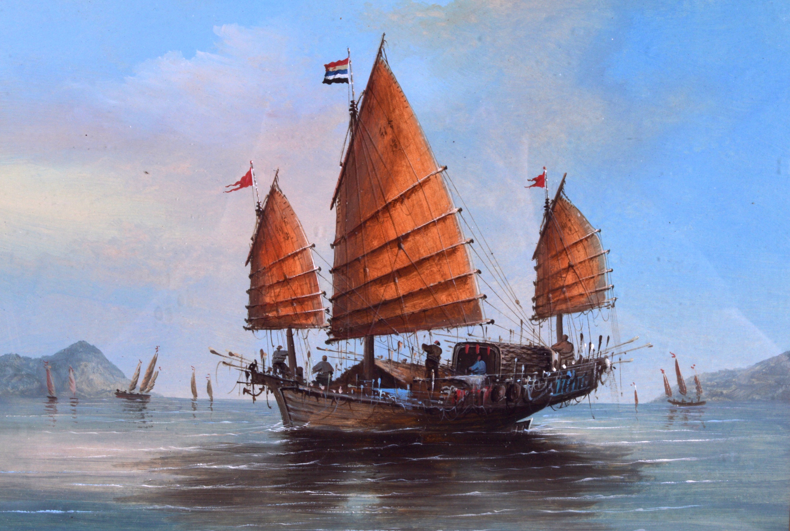 CHINESE SCHOOL (19TH CENTURY) A PAIR OF MARITIME SCENES Oil on canvas, depicting boats in full sail. - Image 2 of 3