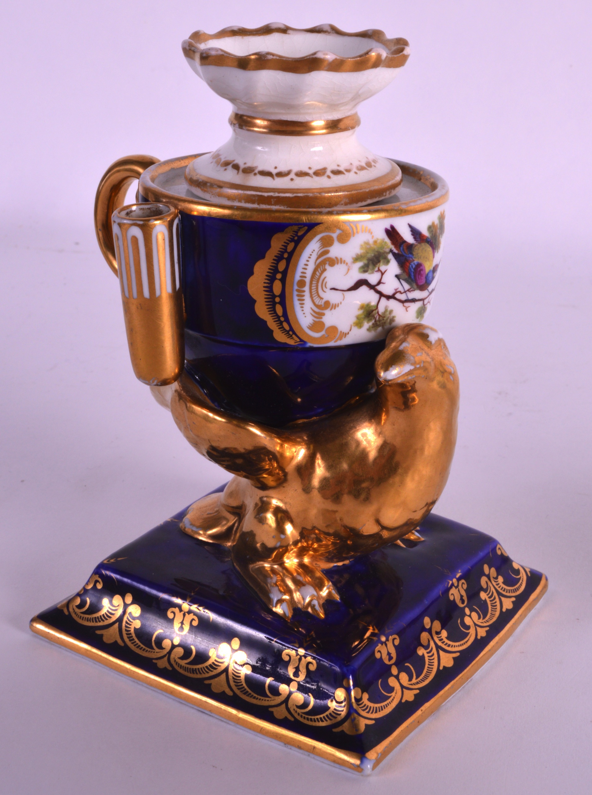 A FINE EARLY 19TH CENTURY CHAMBERLAINS WORCESTER INKWELL in the form of an eagle, probably painted