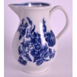 AN 18TH CENTURY CAUGHLEY SPARROWBEAK JUG printed with a butterfly and scattered flowers. 3.75ins