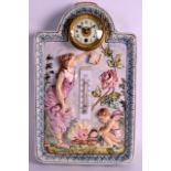 A RARE 19TH CENTURY AUSTRIAN MAJOLICA CLOCK with central gilt cased dial, decorated in relief with