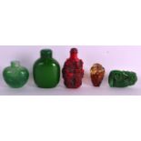 A GROUP OF THREE CHINESE SNUFF BOTTLES 20th Century, together with an amber Buddha & a hardstone