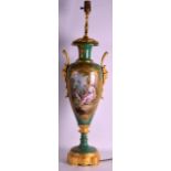 A FINE 19TH CENTURY SEVRES ORMOLU MOUNTED PORCELAIN VASE with twin mask head handles, painted with