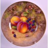 A MID 20TH CENTURY ROYAL WORCESTER CABINET PLATE painted with fruit by H Ayrton. 10Ins diameter.