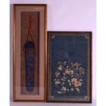 AN EARLY 20TH CENTURY CHINESE SILKWORK FRAMED FAN CASE together with a framed silkwork panel. (2)