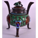 AN EARLY 20TH CENTURY CHINESE SILVER AND ENAMEL CENSER AND COVER with monkey finial. 72 grams. 3.